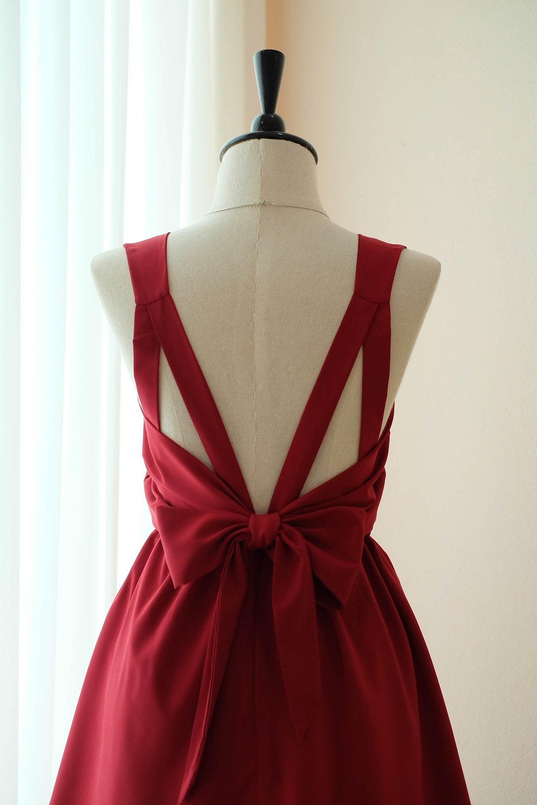 Dark red Dress Bridesmaid dress backless party Cocktail short dress - 晚装/礼服 - 聚酯纤维 红色