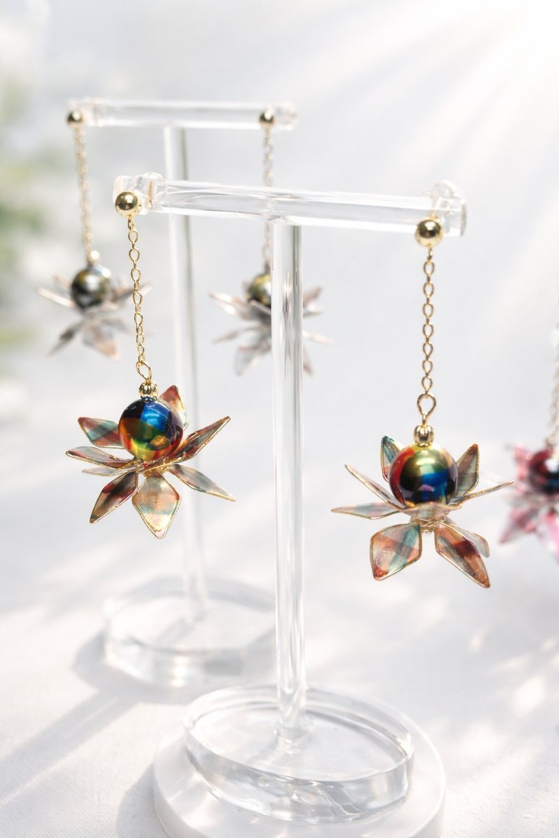 幻彩棋盘树脂水晶耳环耳针耳夹 - 耳环/耳夹 - 树脂 多色