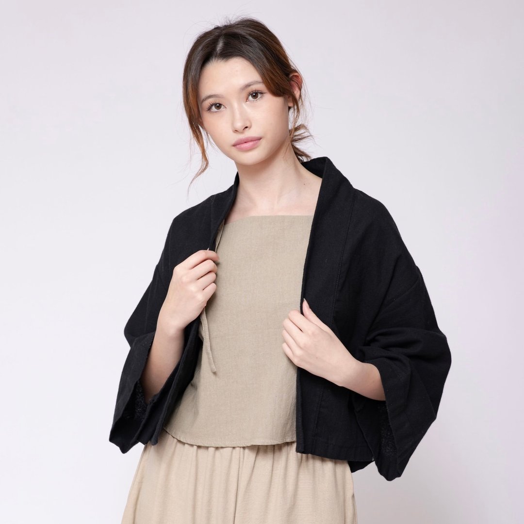 【Amoha】黑色个性棉麻外套 - 女装休闲/机能外套 - 棉．麻 