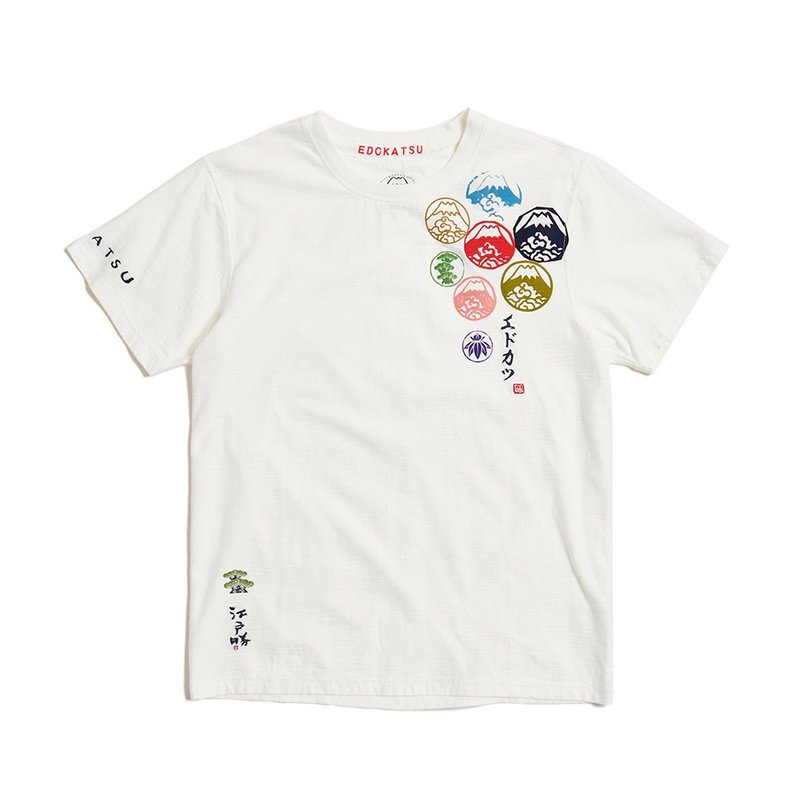 江户胜 日系 男装 七富士山短袖T恤(米白色) #上衣 - 男装上衣/T 恤 - 棉．麻 白色