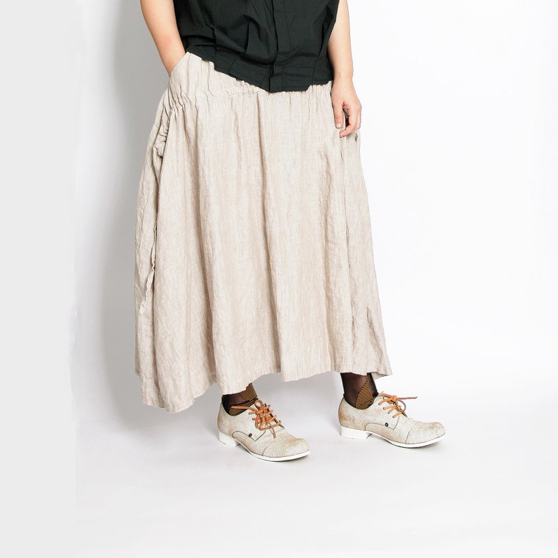 海_礁石八爪两侧抽绳长裙 - 裙子 - 亚麻 卡其色