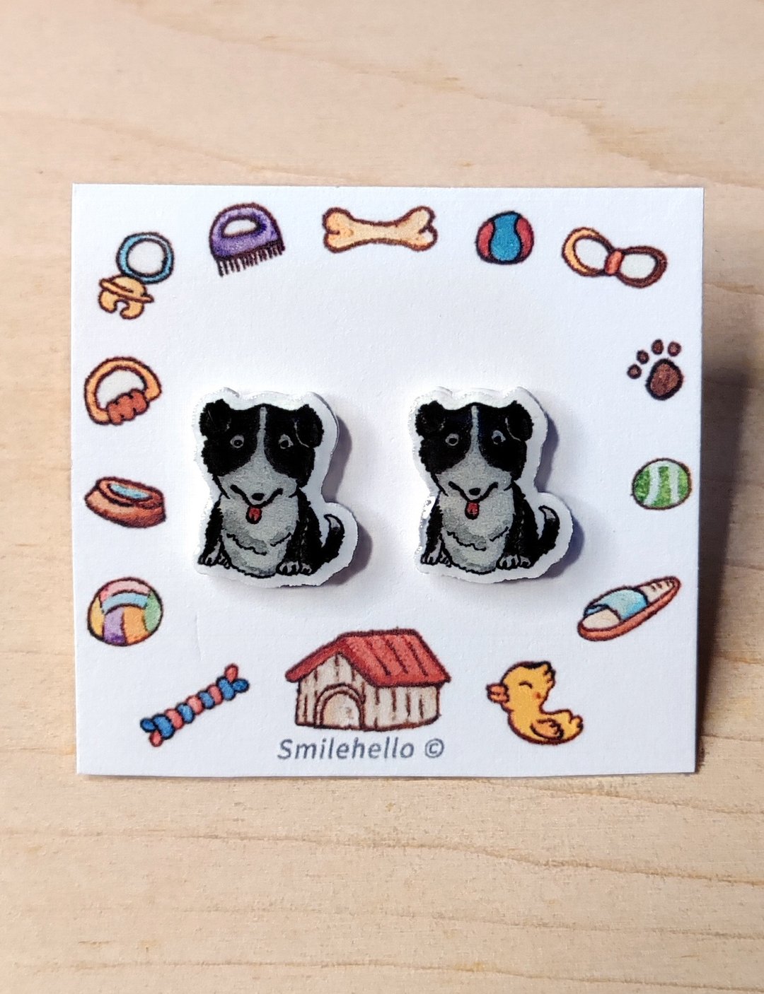耳钉 / 耳夹 / 耳环 手工制作 边境牧羊犬 - 一对 - 耳环/耳夹 - 其他材质 多色