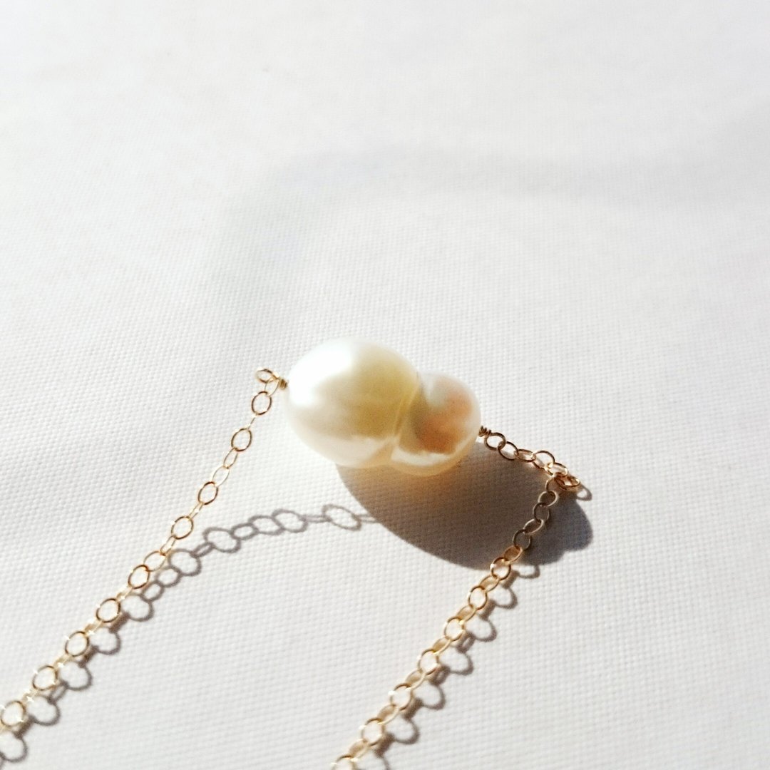 14kgf*Japanese TWIN Freshwater pearl necklace - 项链 - 珍珠 白色