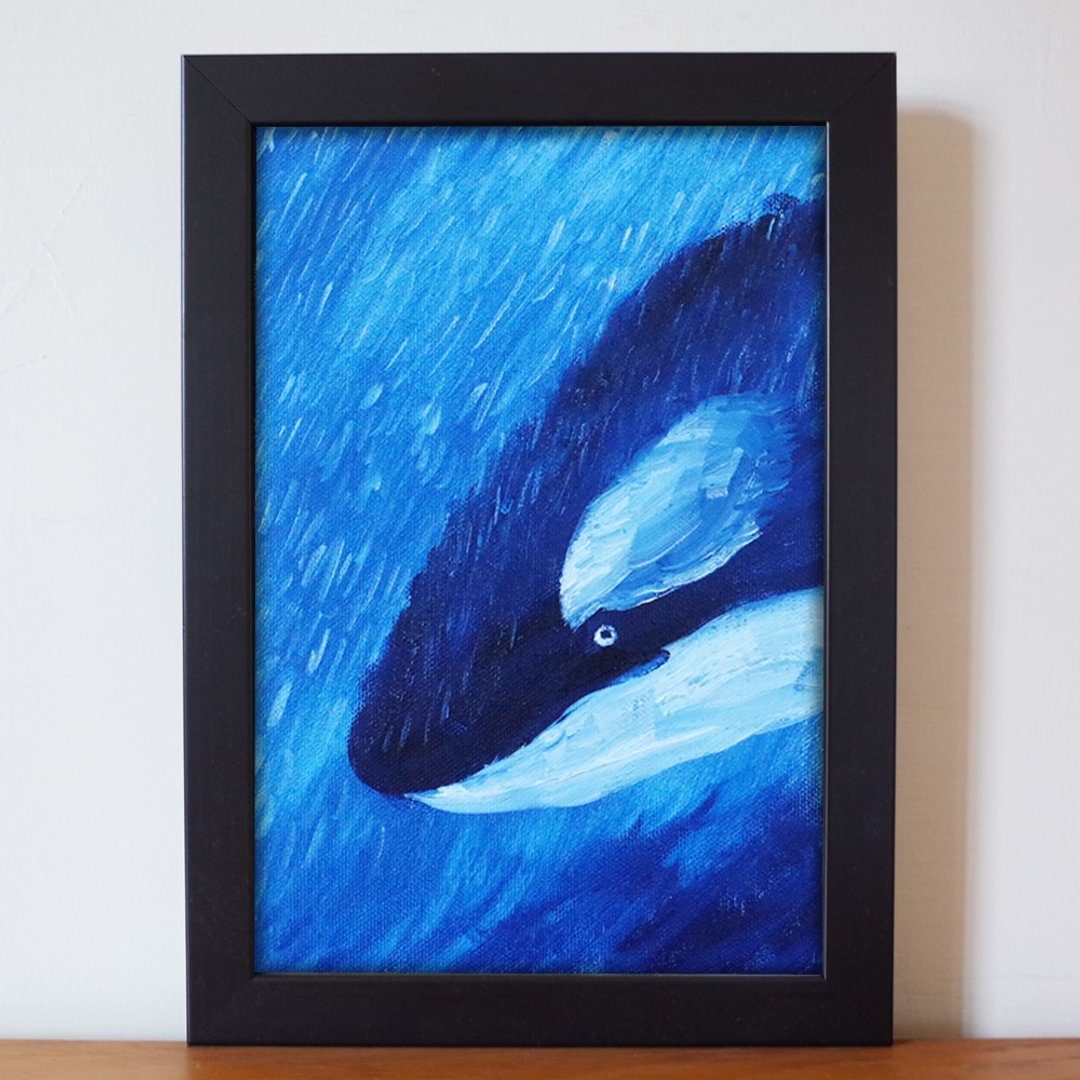 动物#16 虎鲸 油画 F 1号 含框尺寸约26*19cm - 海报/装饰画/版画 - 颜料 蓝色
