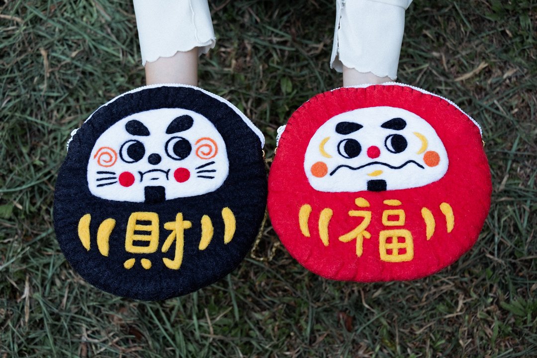 福气达摩不倒翁羊毛毡侧背包 红福/黑财 - 侧背包/斜挎包 - 羊毛 红色