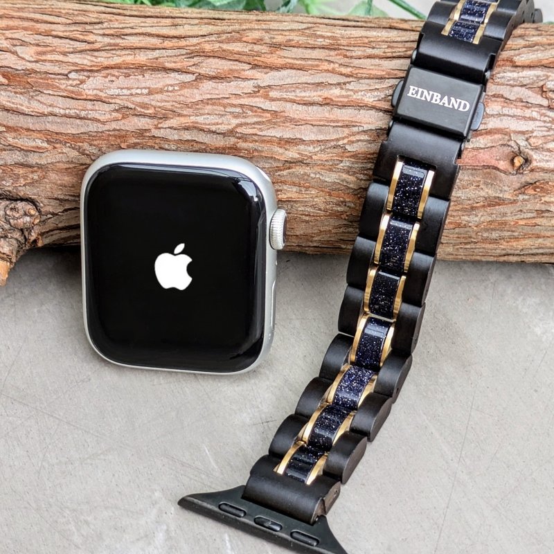 【木制表带】EINBAND Apple Watch 表带 天然木表带 原木表带 14mm【蓝砂石 × 乌木】 - 女表 - 木头 咖啡色