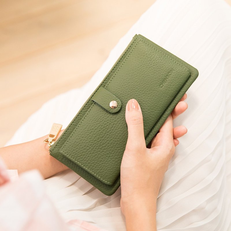 CHENSON真皮 超薄第二代13卡长夹 内附独立零钱袋 海松绿W28110-G - 皮夹/钱包 - 真皮 绿色