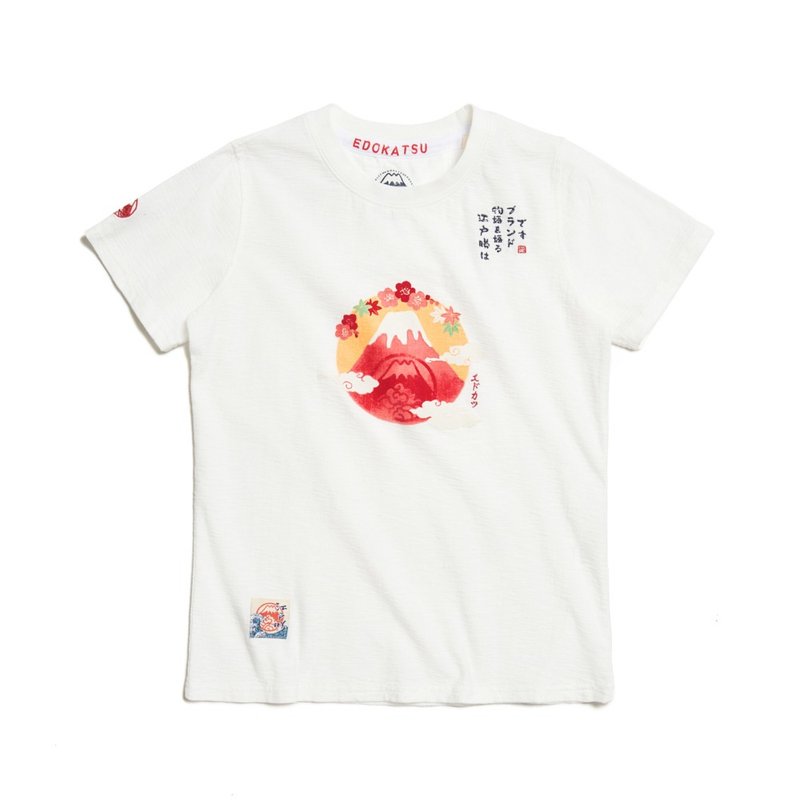 江户胜 日系 女装 经典樱花枫叶短袖T恤(米白色) #上衣 - 女装 T 恤 - 棉．麻 白色