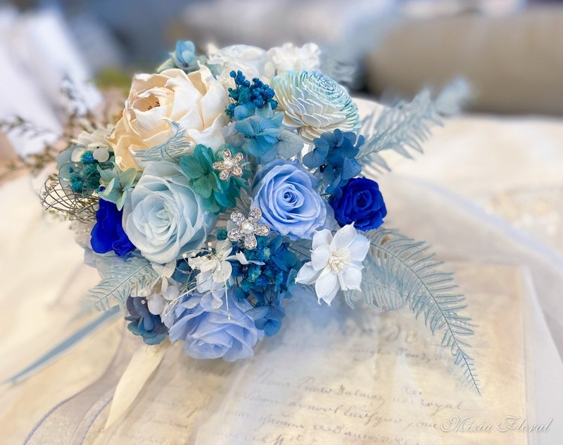 永生花新娘捧花 浪漫の蓝系 情定爱情海  定制化 求婚 婚礼 - 干燥花/捧花 - 植物．花 蓝色