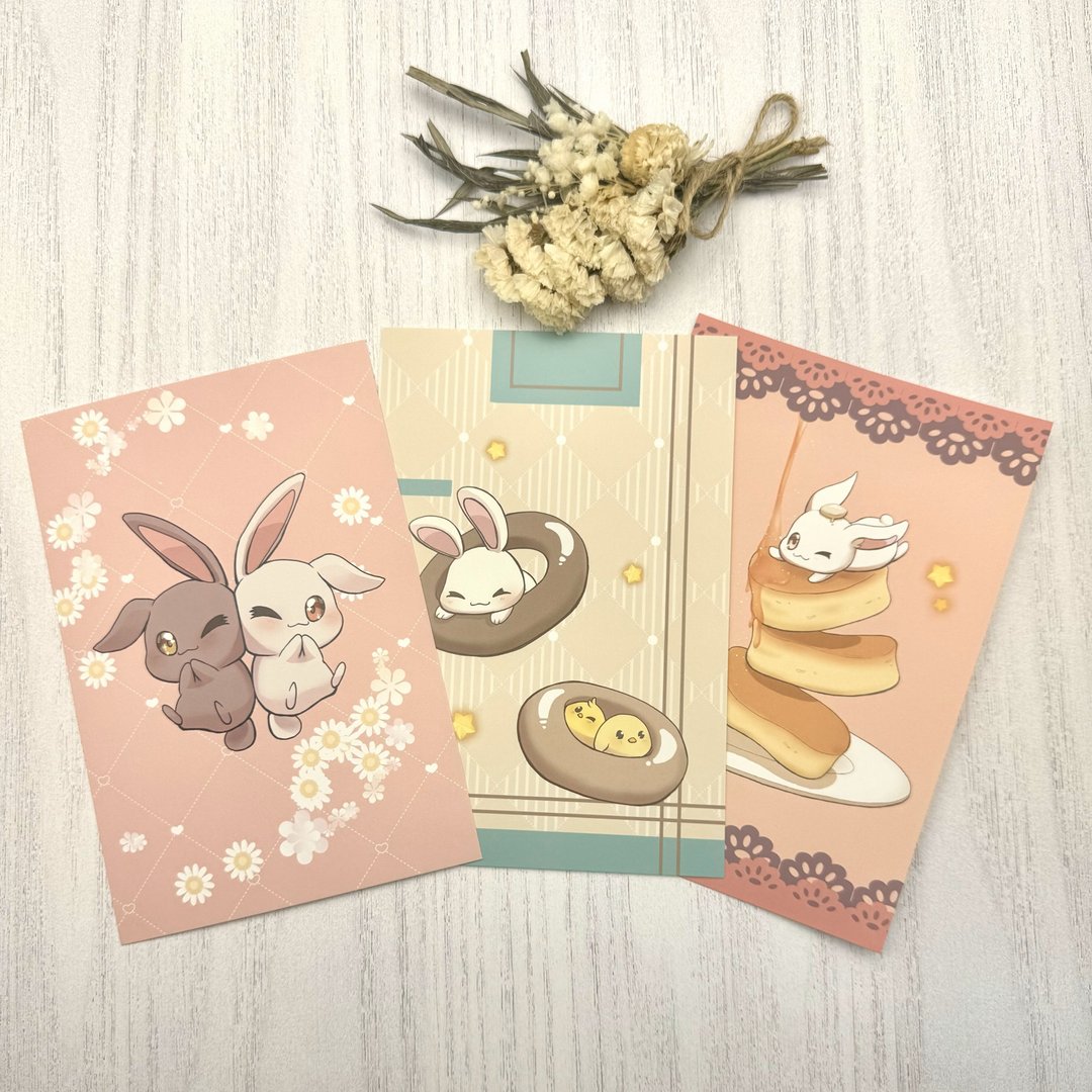 明信片 兔兔派对系列 三张组 - 卡片/明信片 - 纸 粉红色
