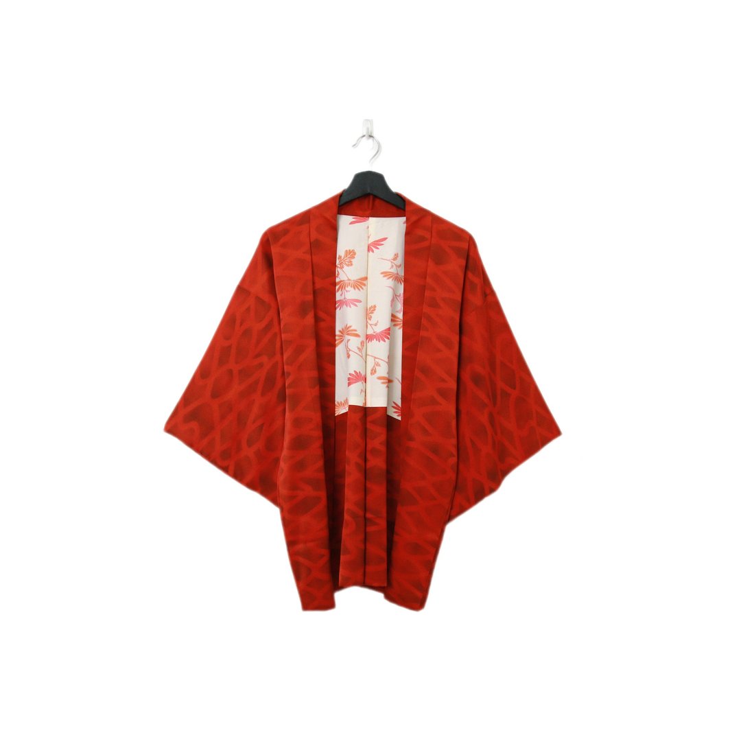 Back to Green-日本带回羽织 砖红波纹 kb-77/vintage kimono - 女装休闲/机能外套 - 丝．绢 