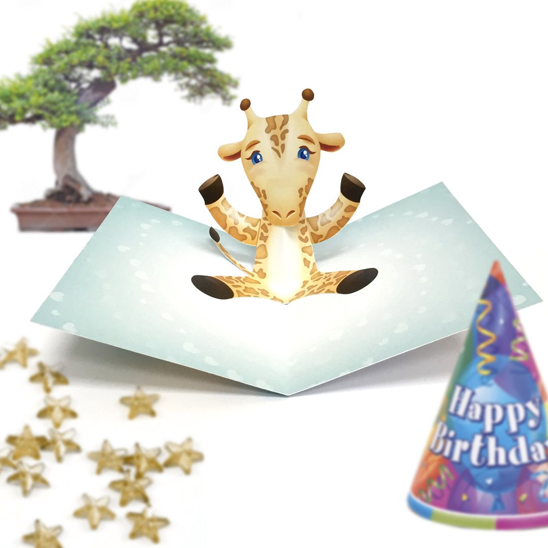 长颈鹿卡 | 长颈鹿生日卡 | 长颈鹿弹出卡 - 卡片/明信片 - 纸 