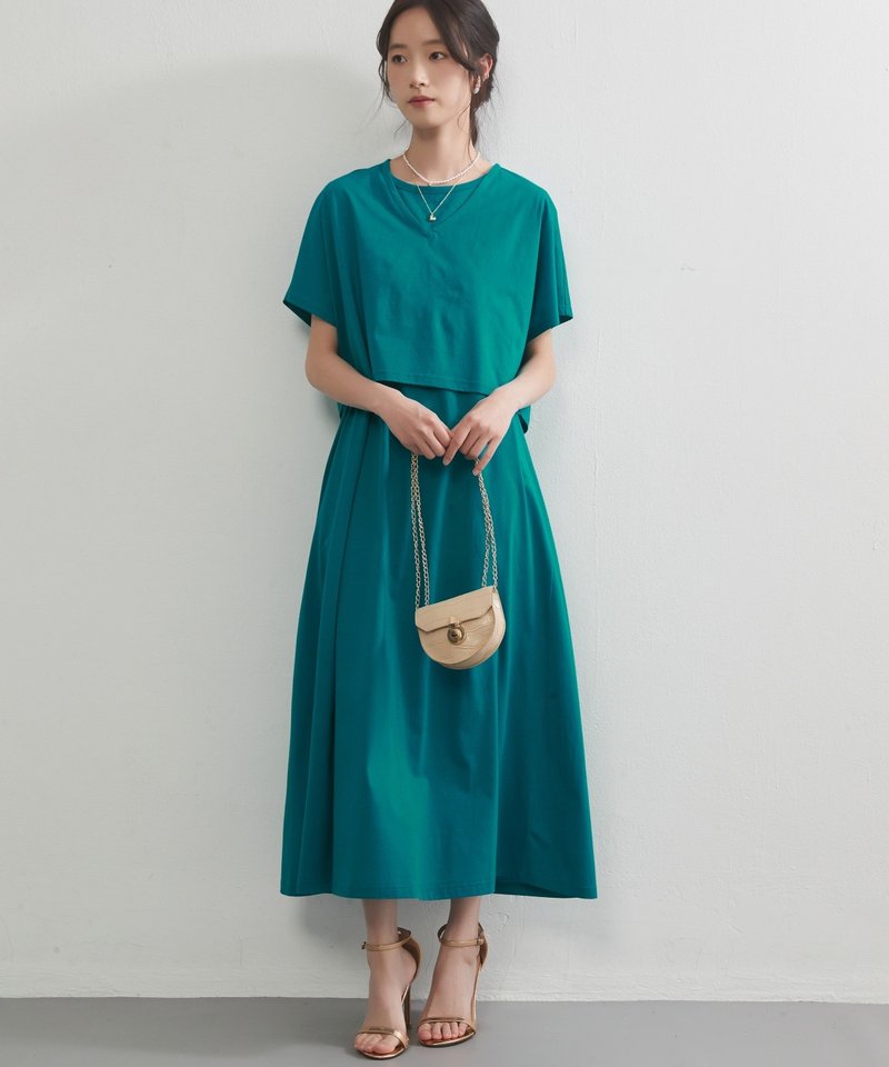 丝光棉短版外套与连身裙套装组合 - 洋装/连衣裙 - 棉．麻 绿色