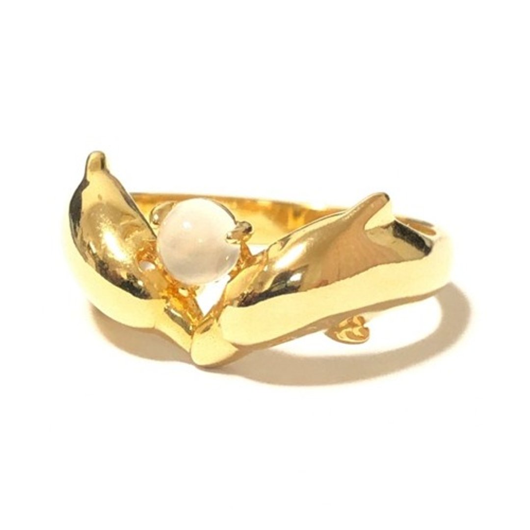 Dolphin & Moon Stone Ring (海豚与月光石戒指) - 戒指 - 其他金属 金色