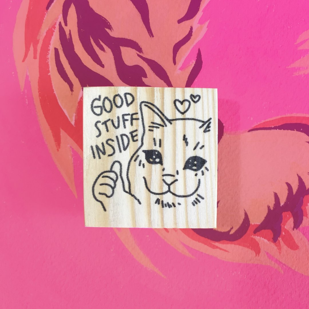 木柄印章 猫咪图案 Good stuff inside 悲伤猫咪梗图 - 印章/印台 - 木头 