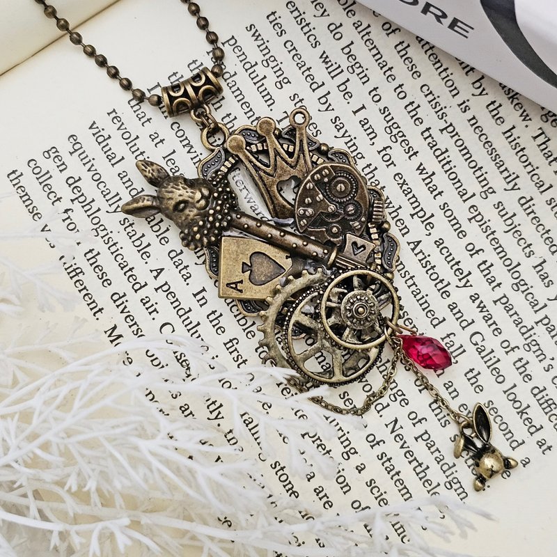 爱丽丝梦游仙境 x 复古项链 / 兔子先生 x 怀表 x 蒸气庞克 - 长链 - 其他金属 咖啡色