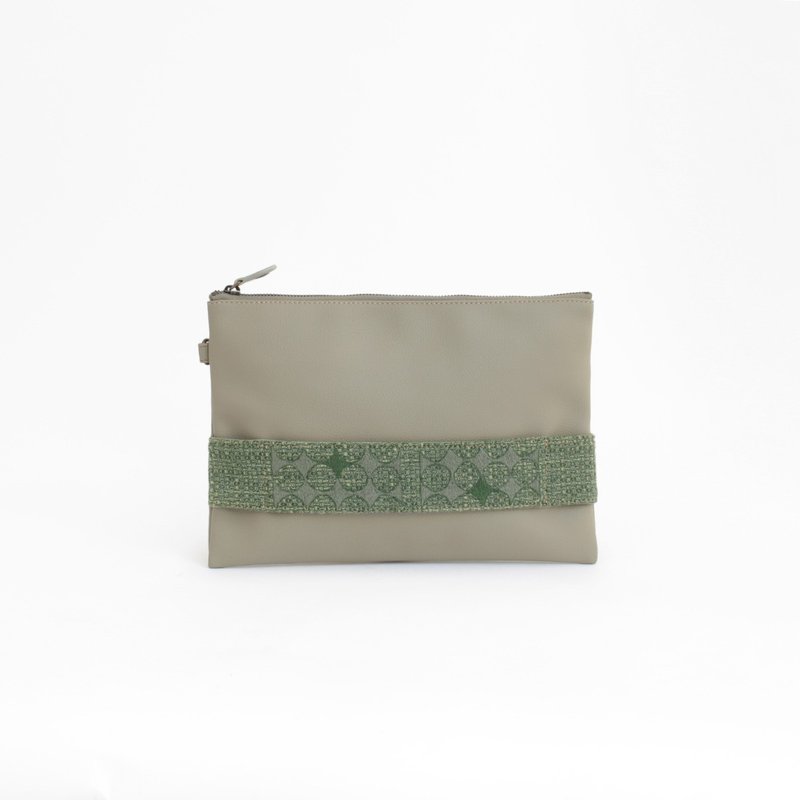 压印绣花・手拿包 - 手拿包 - 人造皮革 卡其色