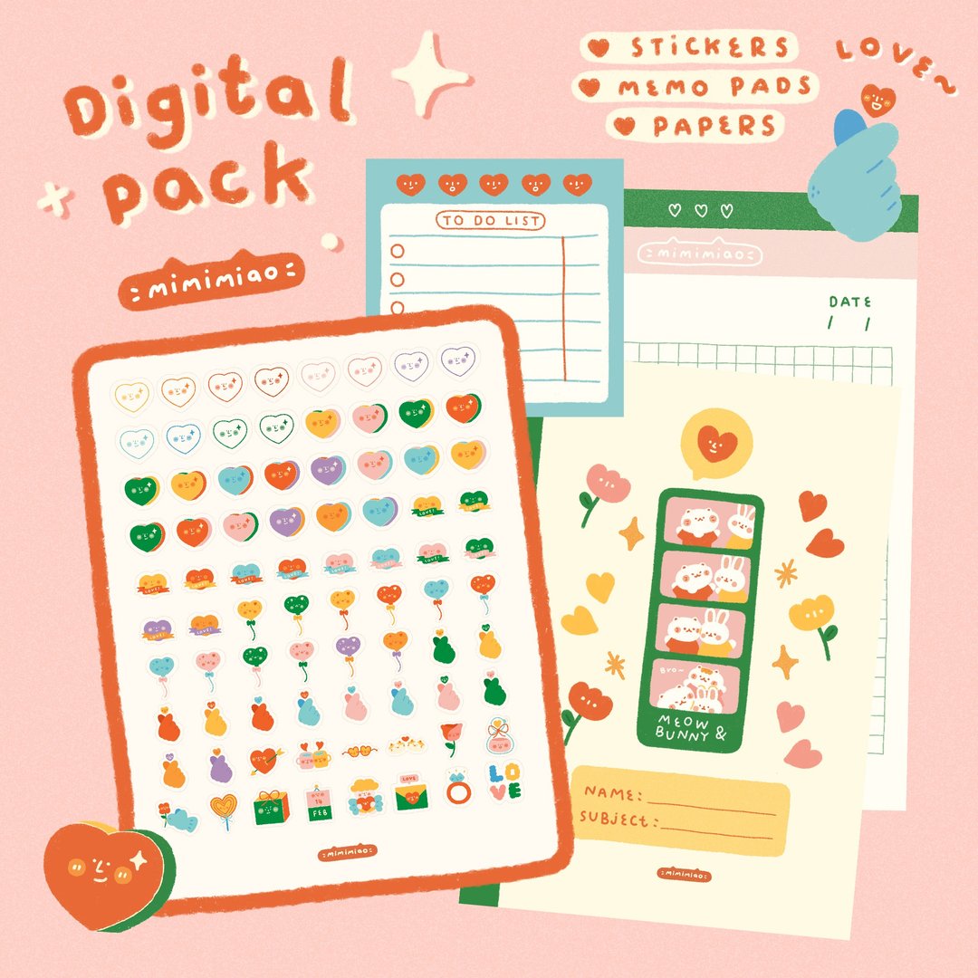Digital Pack Mini Love & Valentine for Goodnotes - 电脑手机桌布/贴图/App 图示 - 其他材质 