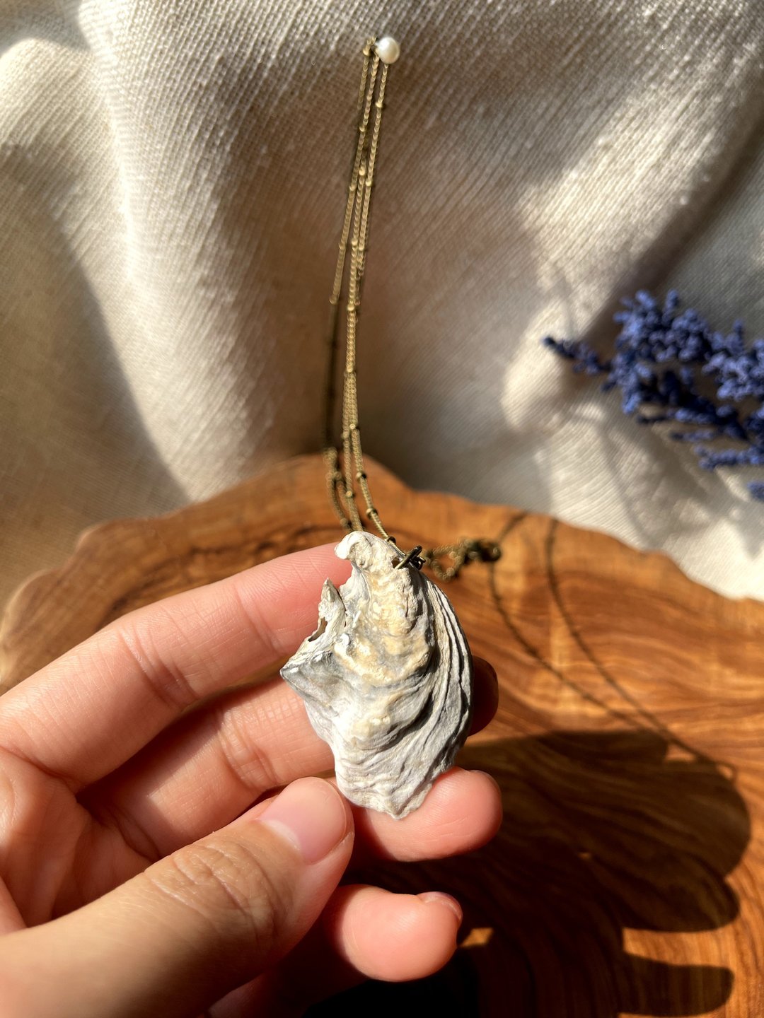 蚵漪 Oyster Ripple (灰黄) 蚵壳项链 天然饰品 锁骨链 链坠 - 项链 - 贝壳 