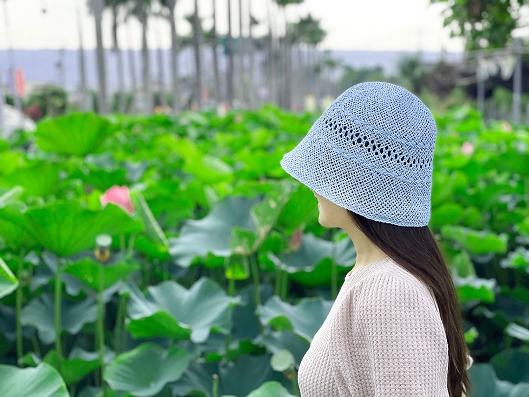 Unni浪漫赫本草帽-编织帽  帽子 登山帽 防晒 渔夫帽 straw hat - 帽子 - 植物．花 粉红色