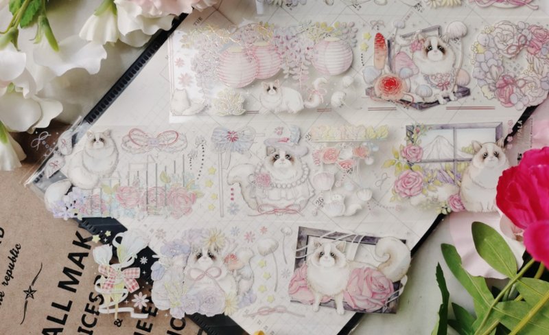 花田喵事 PET 和纸胶带 镭射银 台灣自己印/台灣大年10米卷 - 纸胶带 - 其他材质 粉红色