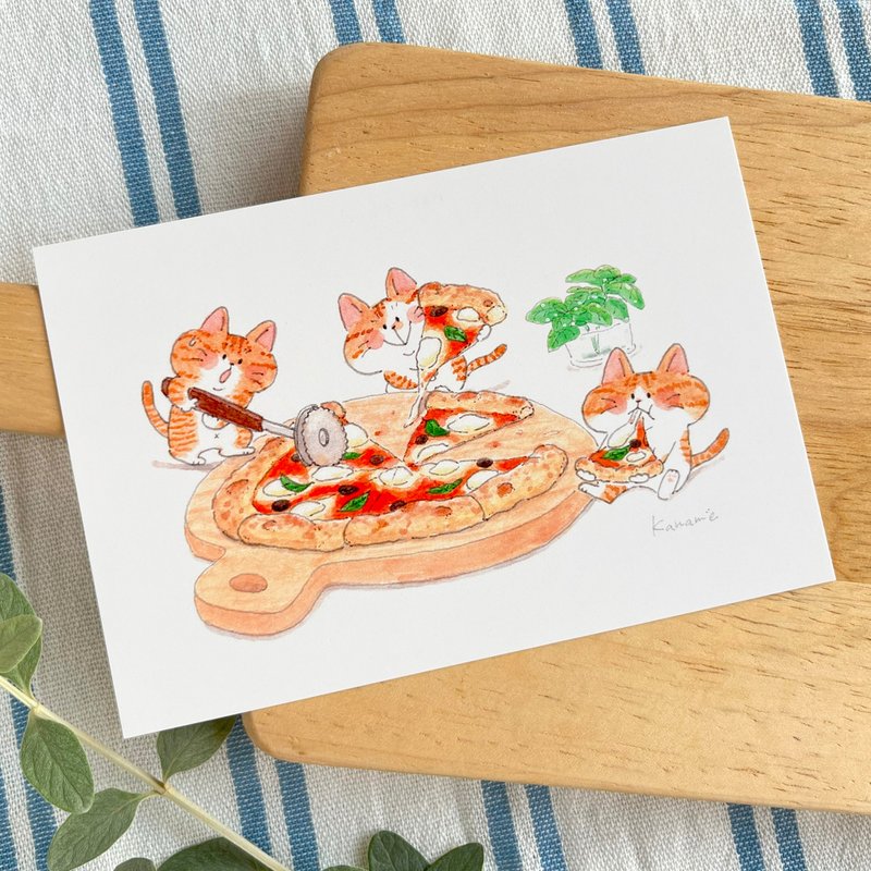 明信片 - 披萨与猫 - 卡片/明信片 - 纸 多色