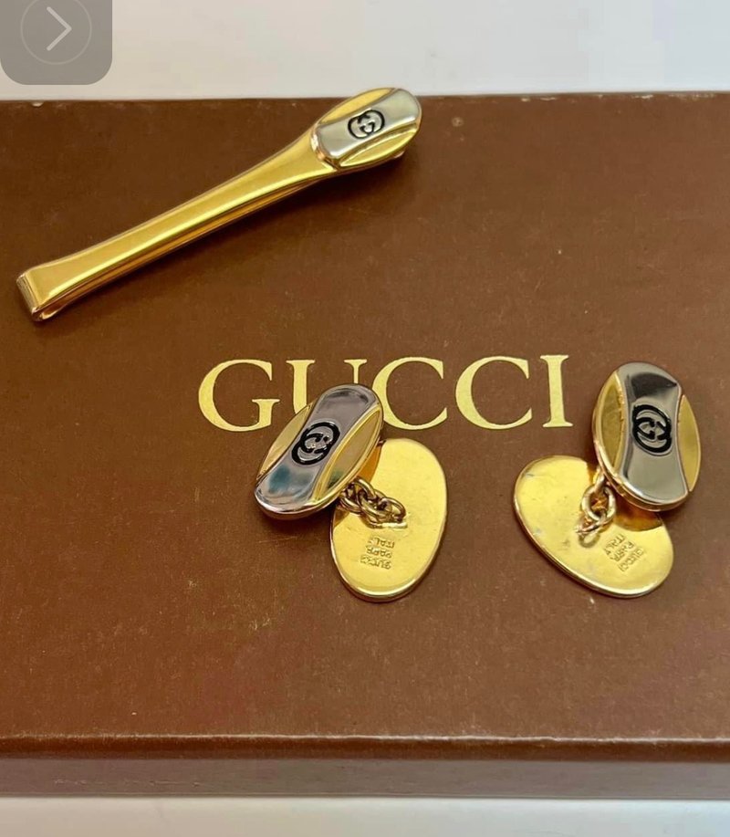二手老件 GUCCI古董袖扣 领带夹 典雅复古 - 袖扣 - 其他金属 