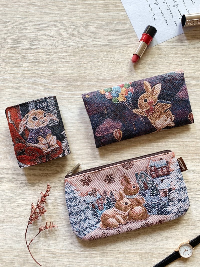 福袋  /  红包袋  口罩暂放袋  口罩收纳套 各一 / 可水洗  防泼水 平织缇花 / 礼盒包装 /期间限定 /兔 - 皮夹/钱包 - 环保材料 红色