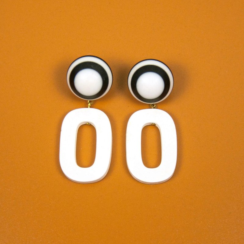黑白几何摩登耳环 - 耳环/耳夹 - 压克力 白色