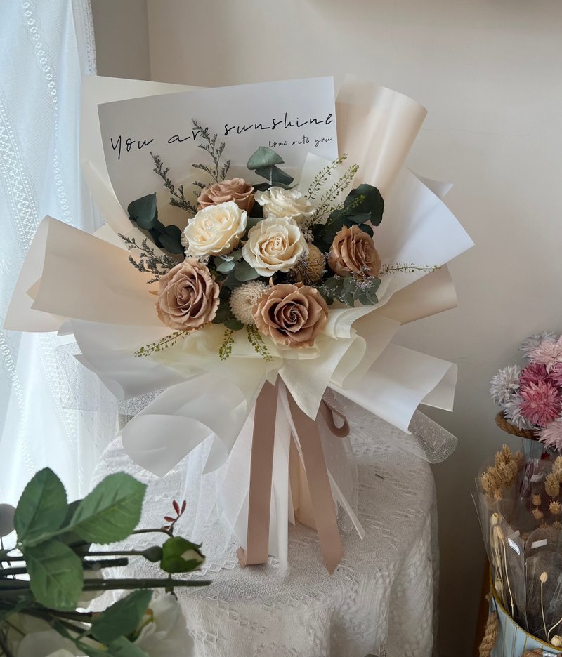 奶油卡布奇诺自然风求婚大花束 永生花束 - 干燥花/捧花 - 植物．花 卡其色