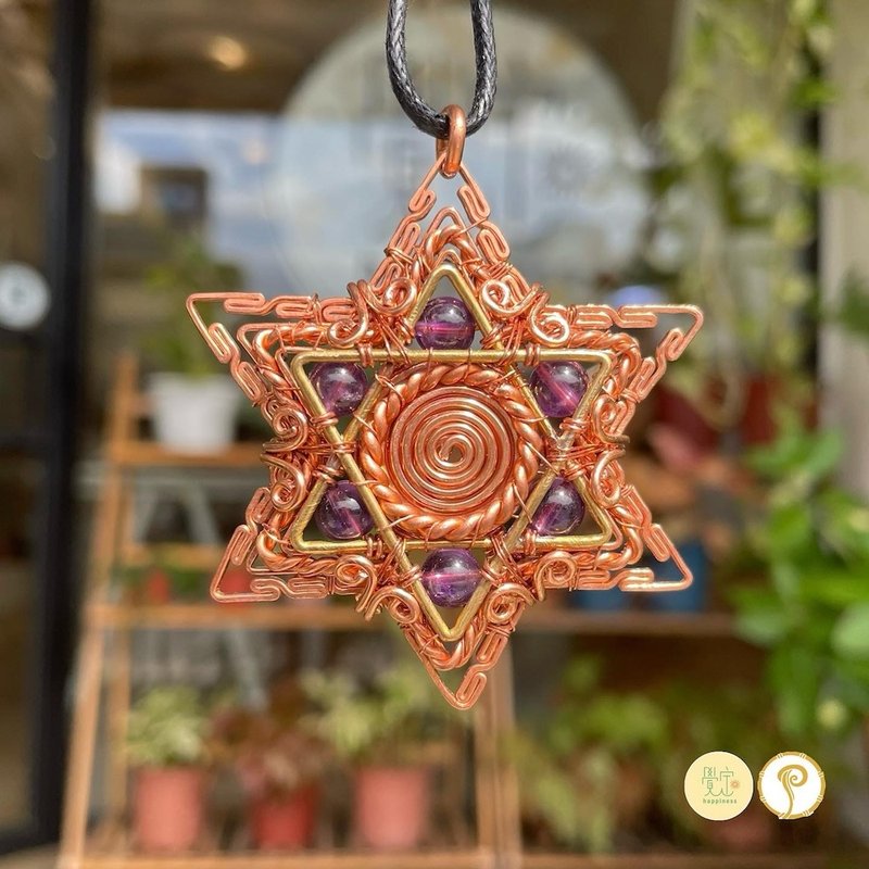 六芒星项链 大卫星 梅尔卡巴 神圣图腾 纯铜 金属编织 手工制作 - 项链 - 铜/黄铜 咖啡色