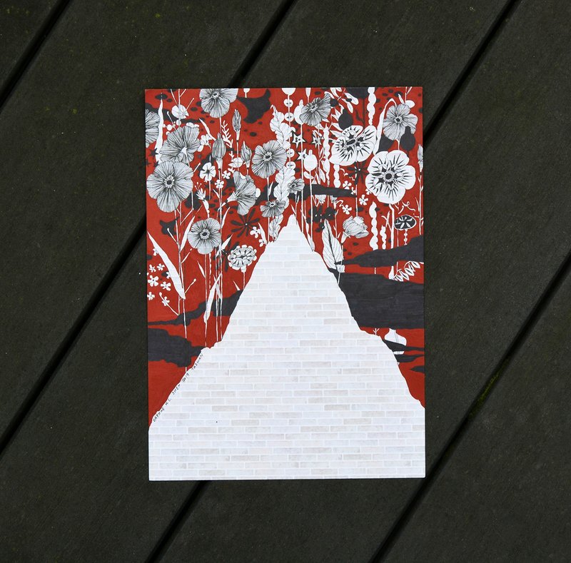 山石 盆栽 原稿画作 日本浮世绘风格 花草 咖啡色  独特手绘插画 - 海报/装饰画/版画 - 纸 咖啡色