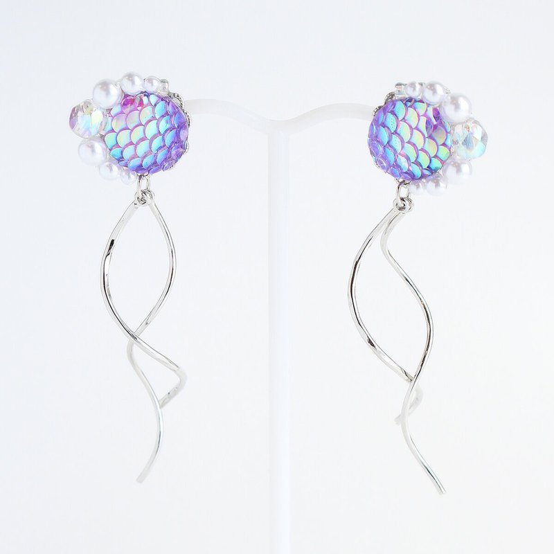 Mermaid Clip-On Mermaid Princess Scale Earrings Purple Color - 耳环/耳夹 - 压克力 紫色