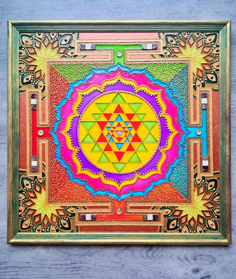 彩色玻璃漆斯里兰卡Yantra曼陀罗玻璃艺术冥想瑜伽灵性 - 墙贴/壁贴 - 玻璃 多色