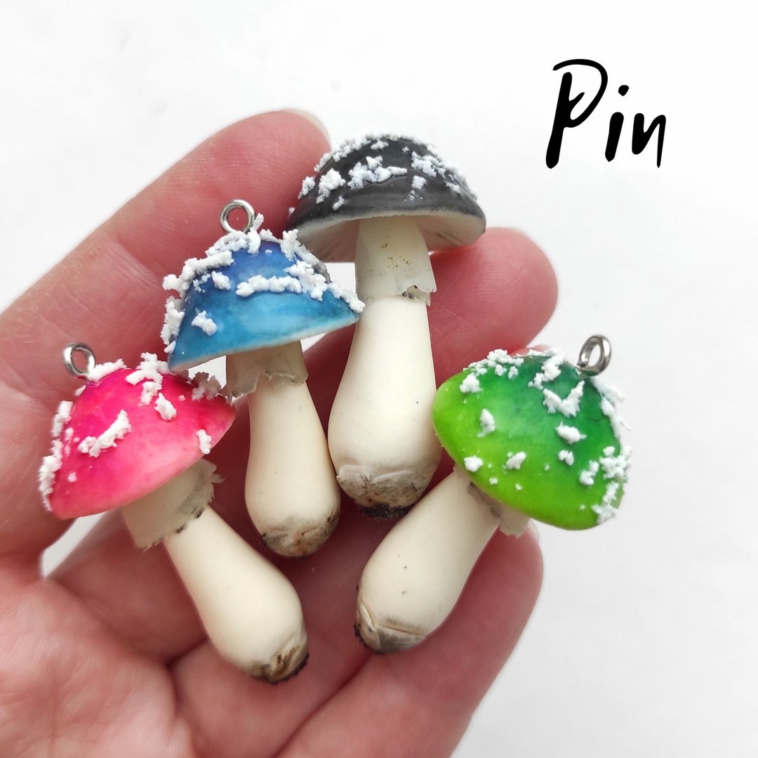 Mushrooms with pins - Tiny mushrooms - Miniature garden - Magic mushroom - 徽章/别针 - 粘土 