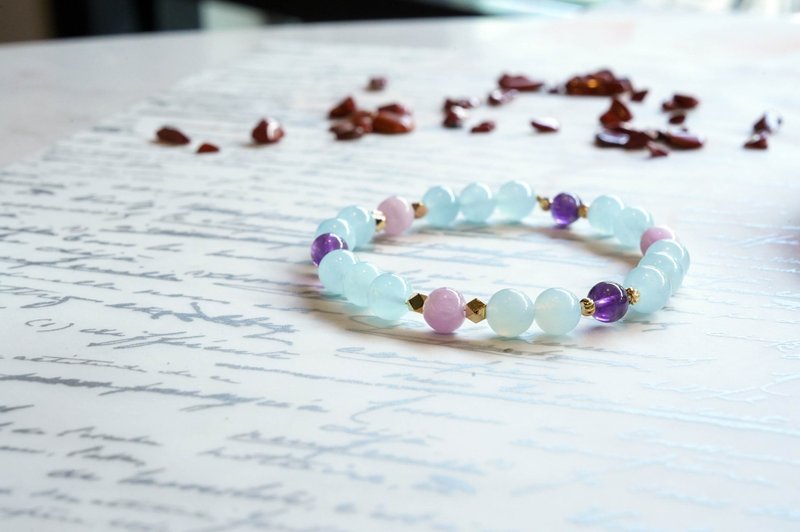 海蓝宝 紫锂辉 紫水晶|| 自信 智慧 疗愈 舒缓情绪 水晶手链 - 手链/手环 - 水晶 蓝色
