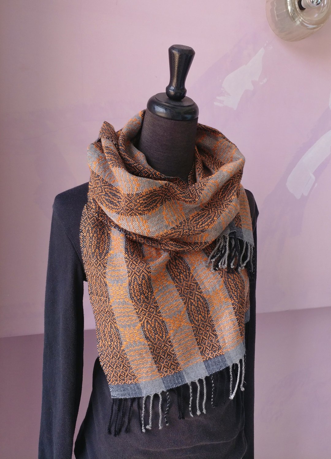 Handwoven by Carina | 手织真丝羊绒披肩 - 围巾/披肩 - 其他材质 橘色