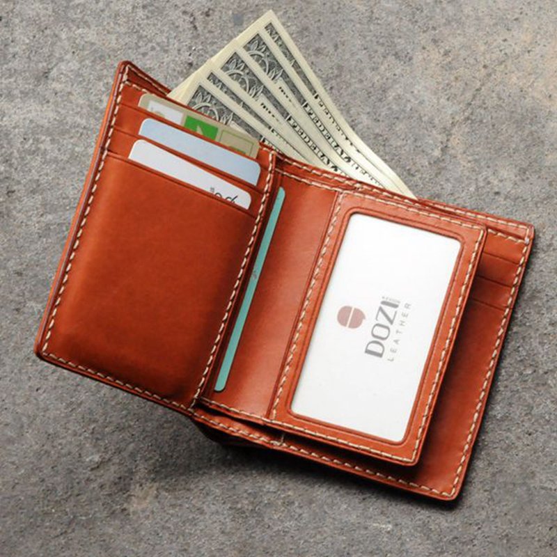 真皮皮夹 | 手工皮夹 | 定制化礼物 | 植鞣皮-中夹一号 - 皮夹/钱包 - 真皮 咖啡色