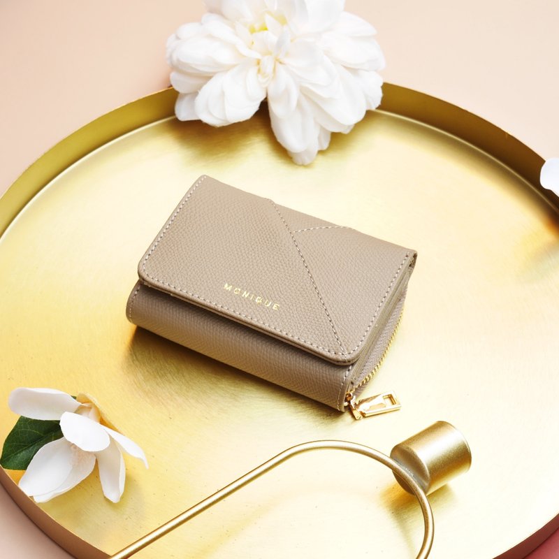 真皮短夹 Ellie Mini Wallet / 灰褐色 Taupe - 皮夹/钱包 - 真皮 卡其色