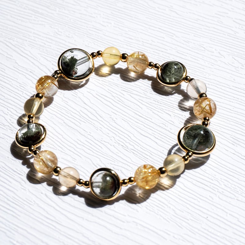 绿幽灵 金发晶 黄萤石 向日葵 水晶 手链 - 手链/手环 - 水晶 金色