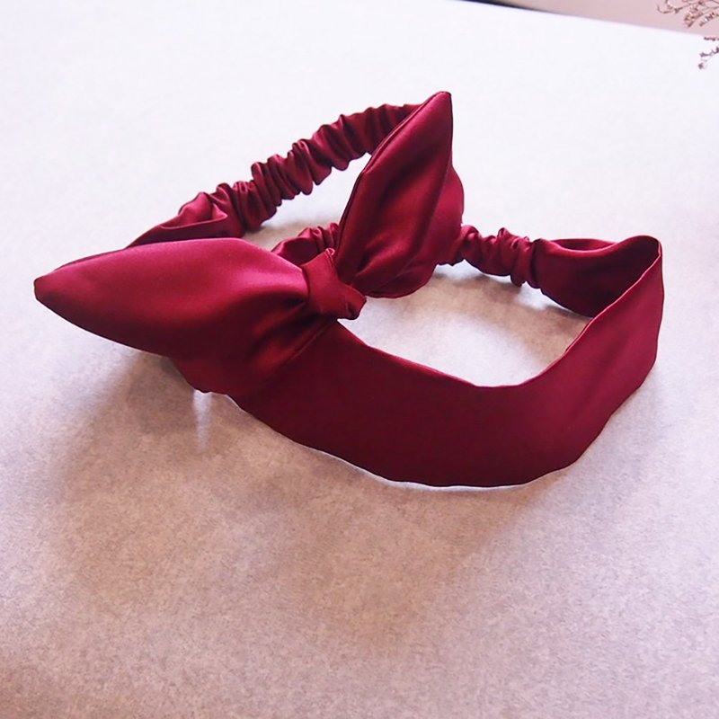 暗红色 宽版发箍 蝴蝶结发箍 新娘发带 - 发饰 - 聚酯纤维 红色