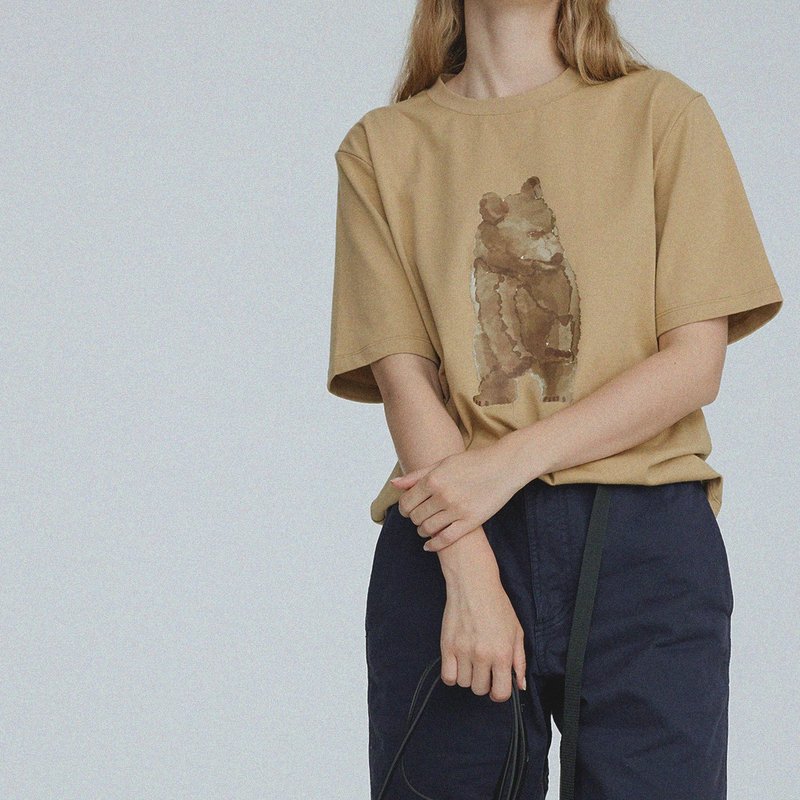 CATWEST原创基础款圆领T恤纯棉短袖打底衫夏日白色女士上衣新品 - 女装 T 恤 - 棉．麻 卡其色