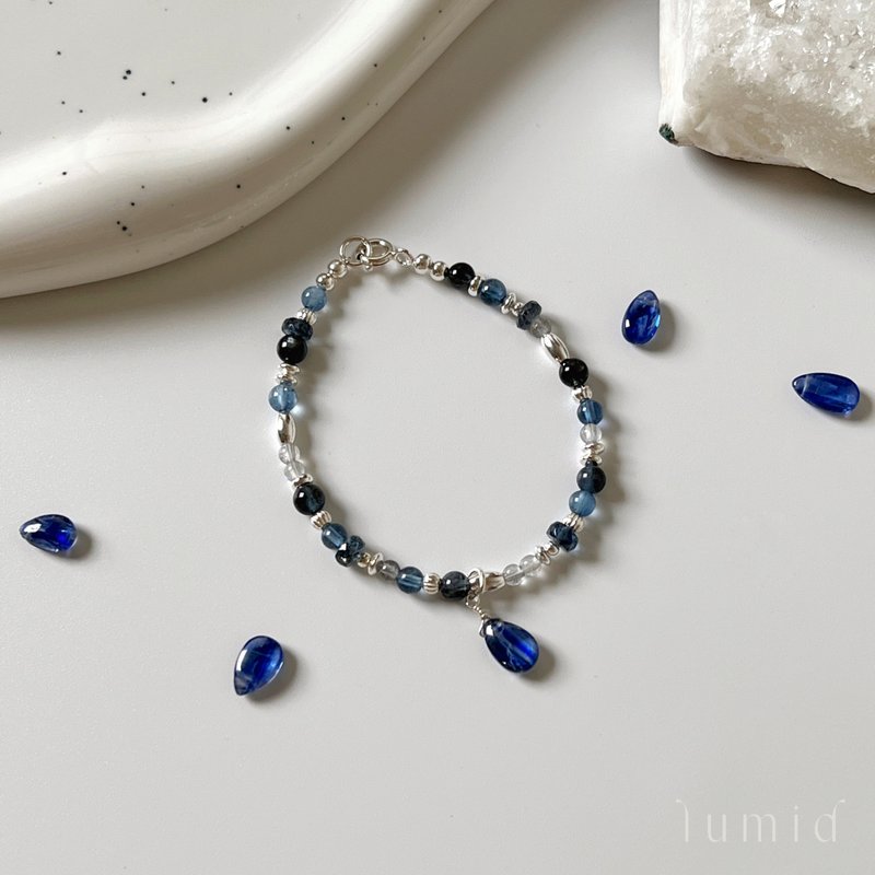 蓝晶石 魔鬼海蓝宝 拉长石/ 天然水晶手链  开运手链 三月诞生石 - 手链/手环 - 水晶 蓝色
