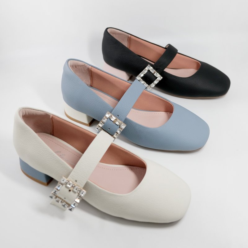 富家千金水钻玛莉珍—蓝白/白蓝/黑粉-Emma Woodhouse - 玛莉珍鞋 - 真皮 白色