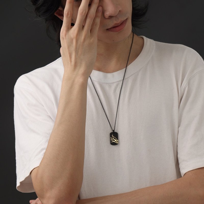 双子座项链|钛钢 镀18K金项链 - 项链 - 不锈钢 黑色