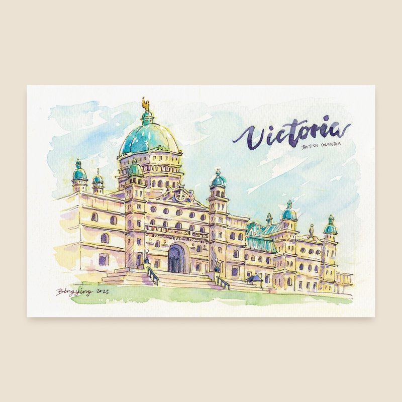 加拿大维多利亚 水彩旅行明信片单张 - 卡片/明信片 - 纸 