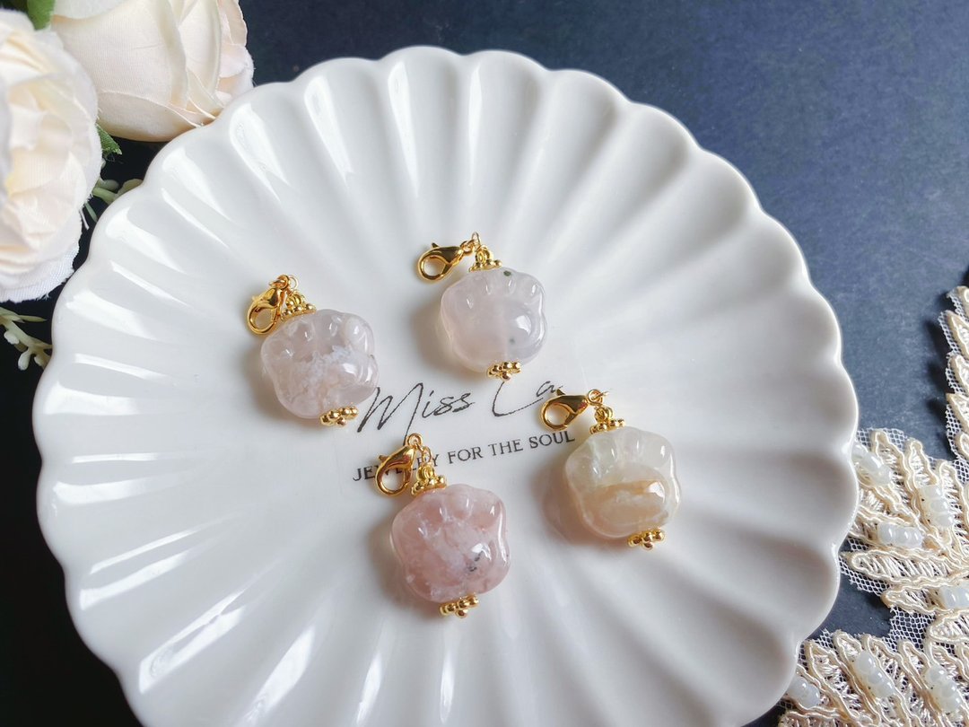 樱花玛瑙 猫掌 猫爪 随意扣 可当项链手链坠 闺蜜 可爱 - 吊饰 - 水晶 多色