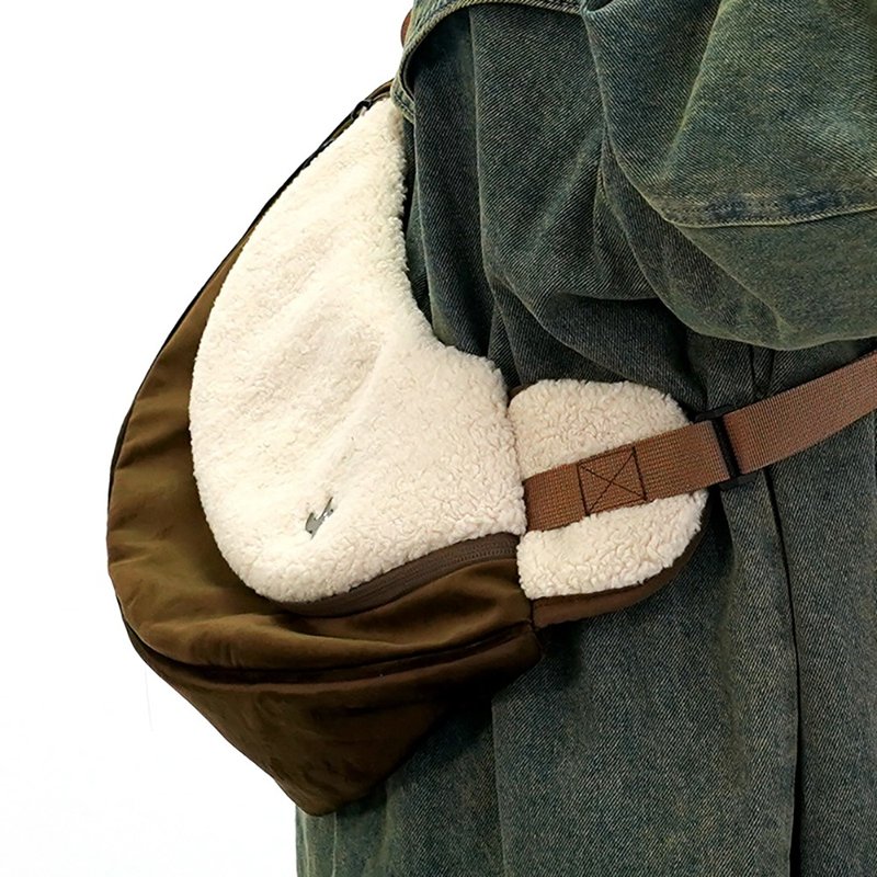 nullbag空形小众毛绒包羊羔绒秋冬女斜挎侧背包毛毛马鞍包羊羔毛 - 侧背包/斜挎包 - 聚酯纤维 