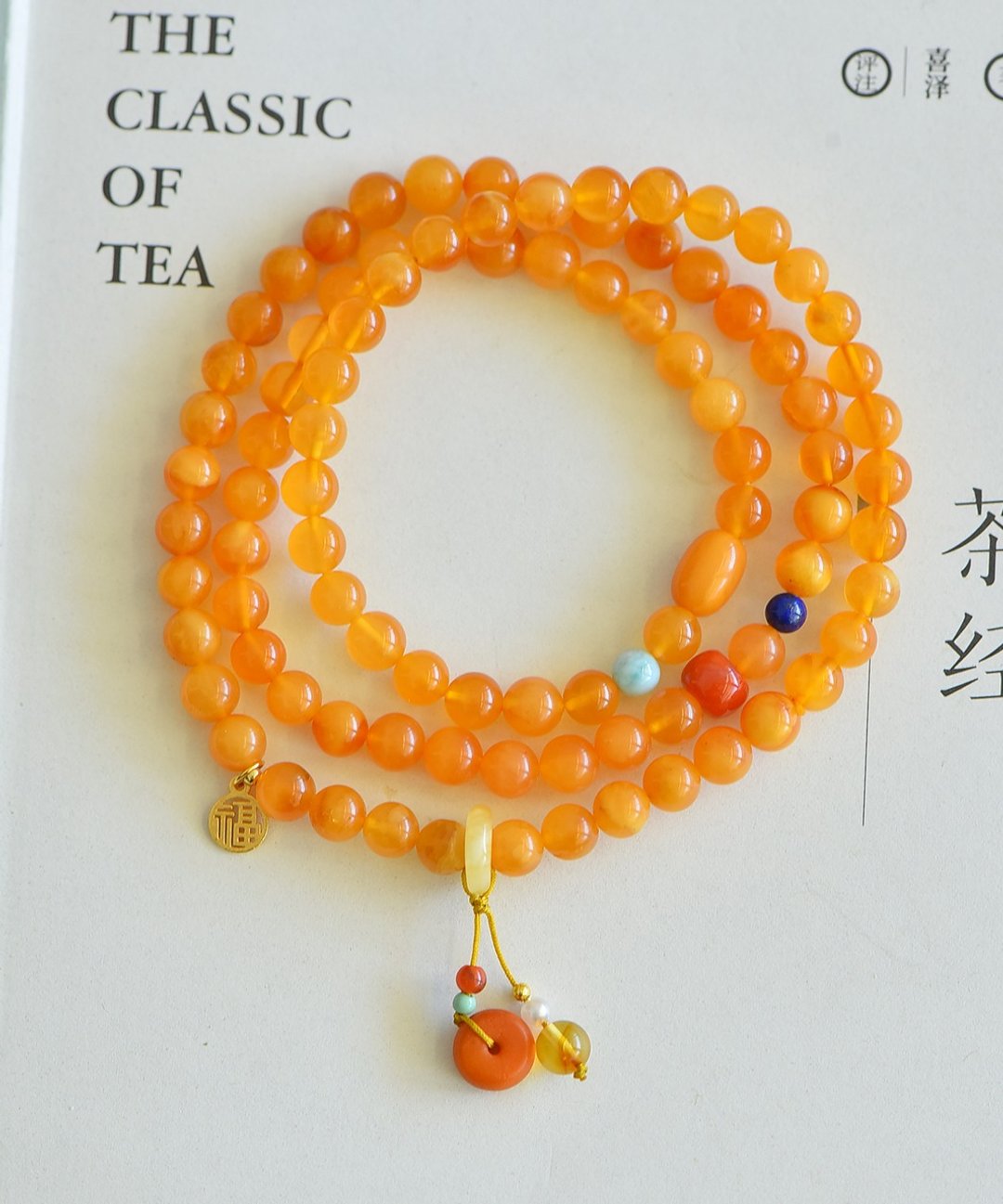 天然俄料鸡油黄妖花老蜜蜡手链手串三圈 文玩蜜蜡琥珀 新中式手链 - 手链/手环 - 水晶 