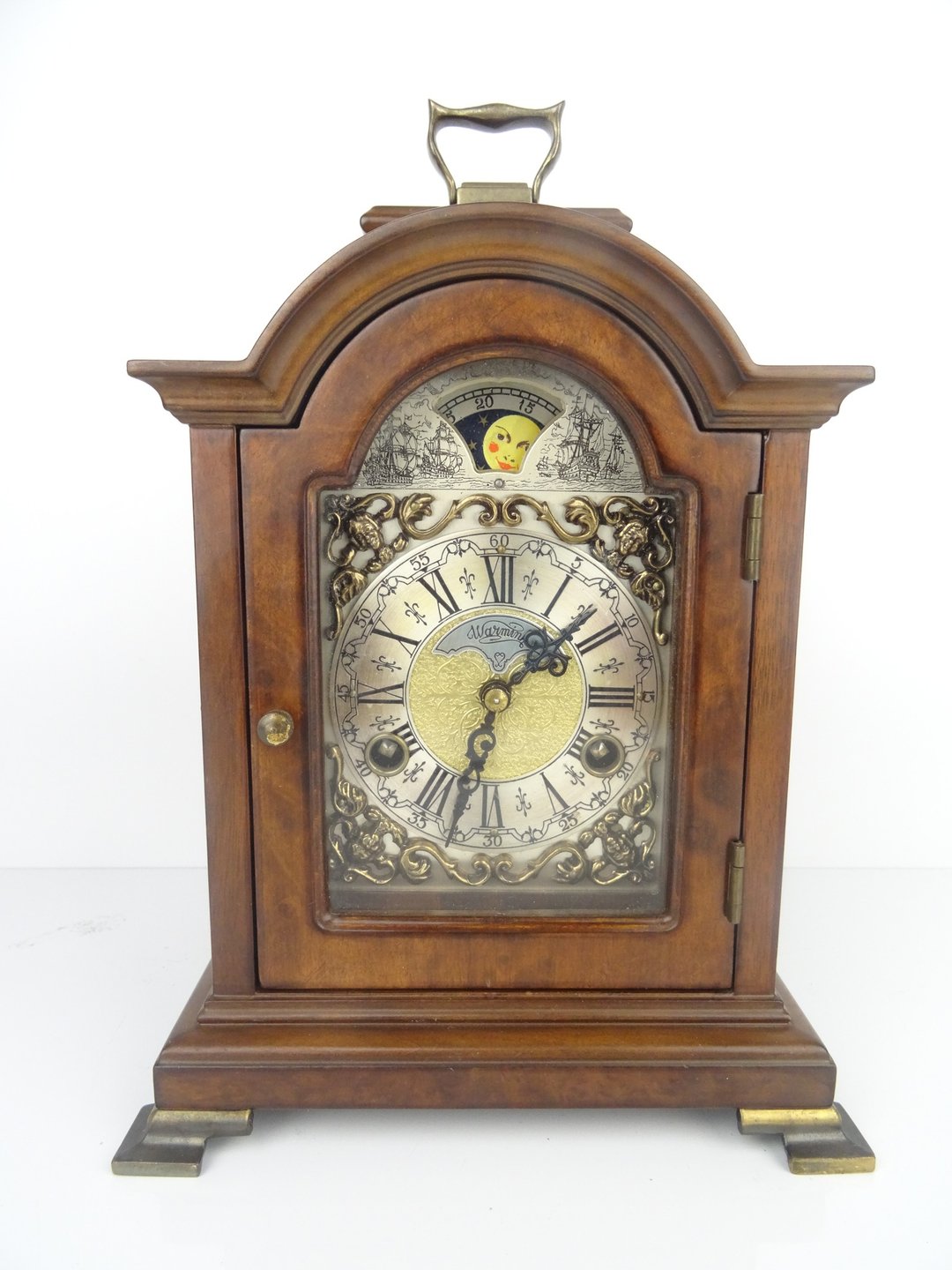 Antique Vintage Dutch Mantel Clock Warmink Wuba Shelf Bracket Moon Phase 8 day - 时钟/闹钟 - 木头 咖啡色